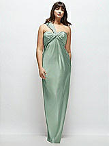 Alt View 1 Thumbnail - Seagrass Satin Twist Bandeau One-Shoulder Bias Maxi Dress