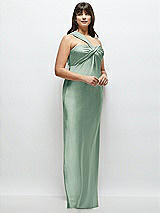 Alt View 2 Thumbnail - Seagrass Satin Twist Bandeau One-Shoulder Bias Maxi Dress