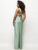 Rear View Thumbnail - Seagrass Satin Twist Bandeau One-Shoulder Bias Maxi Dress