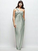 Alt View 1 Thumbnail - Willow Green Satin Twist Bandeau One-Shoulder Bias Maxi Dress