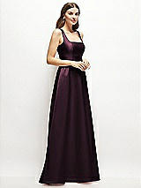 Side View Thumbnail - Deep Plum Square-Neck Satin Maxi Dress with Full Skirt