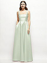 Front View Thumbnail - Mint Green Square-Neck Satin Maxi Dress with Full Skirt