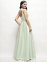 Rear View Thumbnail - Mint Green Square-Neck Satin Maxi Dress with Full Skirt