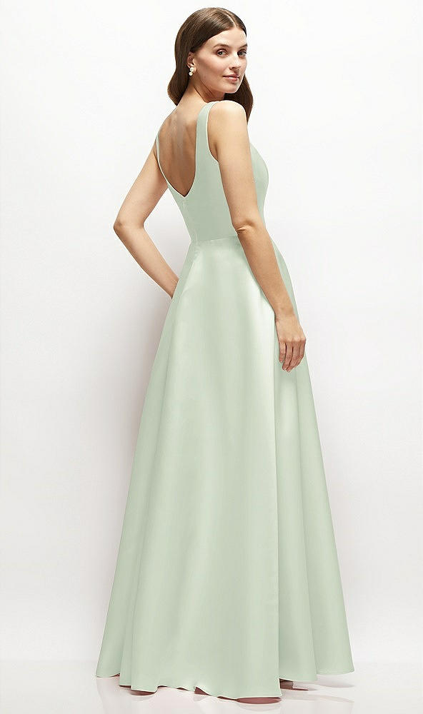 Back View - Mint Green Square-Neck Satin Maxi Dress with Full Skirt