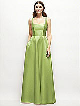 Front View Thumbnail - Mojito Square-Neck Satin Maxi Dress with Full Skirt