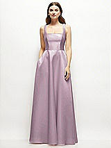 Front View Thumbnail - Suede Rose Square-Neck Satin Maxi Dress with Full Skirt