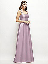 Side View Thumbnail - Suede Rose Square-Neck Satin Maxi Dress with Full Skirt