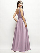 Rear View Thumbnail - Suede Rose Square-Neck Satin Maxi Dress with Full Skirt