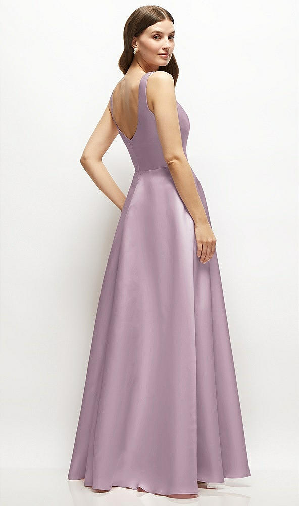 Back View - Suede Rose Square-Neck Satin Maxi Dress with Full Skirt