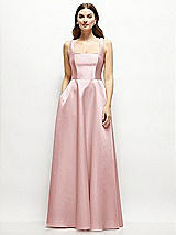 Front View Thumbnail - Ballet Pink Square-Neck Satin Maxi Dress with Full Skirt