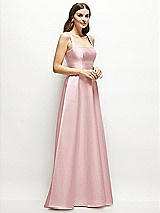 Side View Thumbnail - Ballet Pink Square-Neck Satin Maxi Dress with Full Skirt