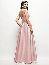 Rear View Thumbnail - Ballet Pink Square-Neck Satin Maxi Dress with Full Skirt