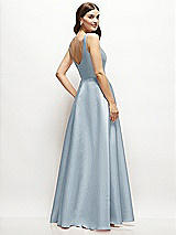 Rear View Thumbnail - Mist Square-Neck Satin Maxi Dress with Full Skirt