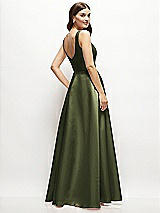 Rear View Thumbnail - Olive Green Square-Neck Satin Maxi Dress with Full Skirt