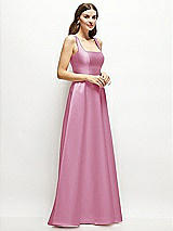 Side View Thumbnail - Powder Pink Square-Neck Satin Maxi Dress with Full Skirt