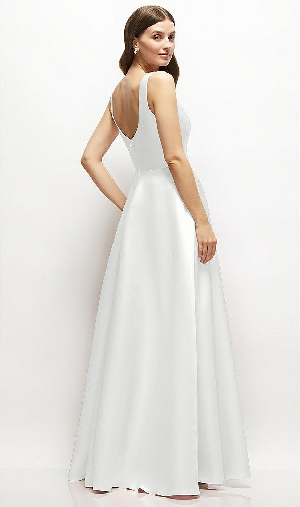 Back View - White Square-Neck Satin Maxi Dress with Full Skirt
