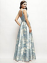 Rear View Thumbnail - Porcelain Blue Seraphina Floral Floral Square-Neck Satin Maxi Dress with Full Skirt