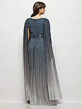 Rear View Thumbnail - Cosmic Blue Streamer Sleeve Ombre Pleated Metallic Maxi Dress