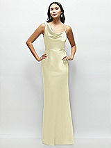Front View Thumbnail - Butter Yellow One-Shoulder Draped Cowl A-Line Satin Maxi Dress