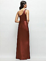 Rear View Thumbnail - Auburn Moon One-Shoulder Draped Cowl A-Line Satin Maxi Dress