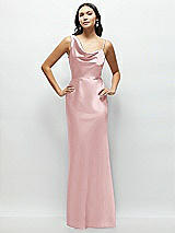 Front View Thumbnail - Ballet Pink One-Shoulder Draped Cowl A-Line Satin Maxi Dress