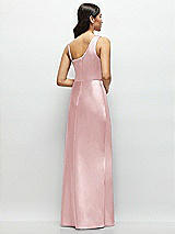 Rear View Thumbnail - Ballet Pink One-Shoulder Draped Cowl A-Line Satin Maxi Dress
