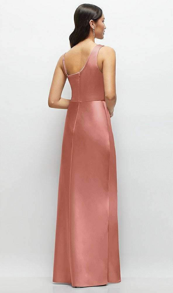Back View - Desert Rose One-Shoulder Draped Cowl A-Line Satin Maxi Dress