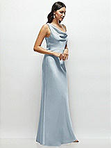 Side View Thumbnail - Mist One-Shoulder Draped Cowl A-Line Satin Maxi Dress
