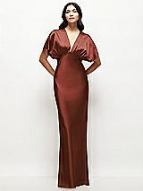 Front View Thumbnail - Auburn Moon Plunge Neck Kimono Sleeve Satin Bias Maxi Dress