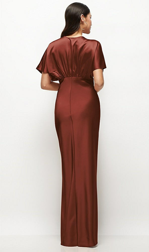 Back View - Auburn Moon Plunge Neck Kimono Sleeve Satin Bias Maxi Dress