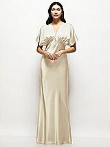 Alt View 1 Thumbnail - Champagne Plunge Neck Kimono Sleeve Satin Bias Maxi Dress