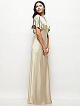 Side View Thumbnail - Champagne Plunge Neck Kimono Sleeve Satin Bias Maxi Dress