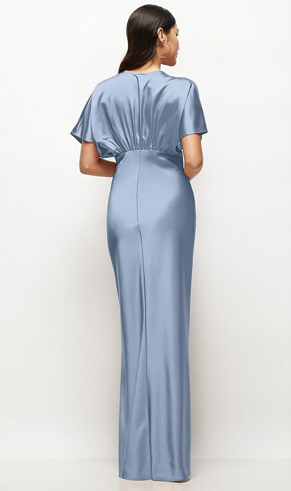 Back View - Cloudy Plunge Neck Kimono Sleeve Satin Bias Maxi Dress