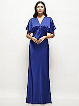 Alt View 1 Thumbnail - Cobalt Blue Plunge Neck Kimono Sleeve Satin Bias Maxi Dress