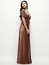 Side View Thumbnail - Cognac Plunge Neck Kimono Sleeve Satin Bias Maxi Dress