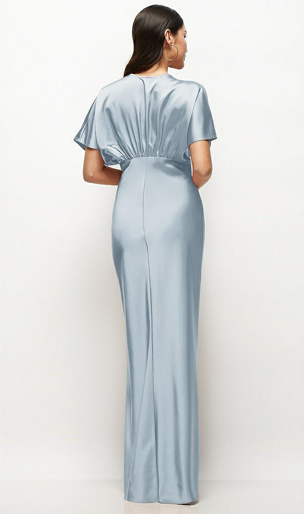 Back View - Mist Plunge Neck Kimono Sleeve Satin Bias Maxi Dress