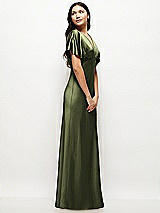 Side View Thumbnail - Olive Green Plunge Neck Kimono Sleeve Satin Bias Maxi Dress