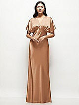 Alt View 1 Thumbnail - Toffee Plunge Neck Kimono Sleeve Satin Bias Maxi Dress