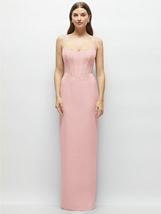 Corset-Style Crepe Column Maxi Dress with Adjustable Straps