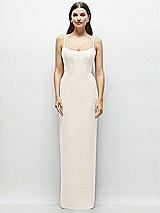 Front View Thumbnail - Ivory Corset-Style Crepe Column Maxi Dress with Adjustable Straps
