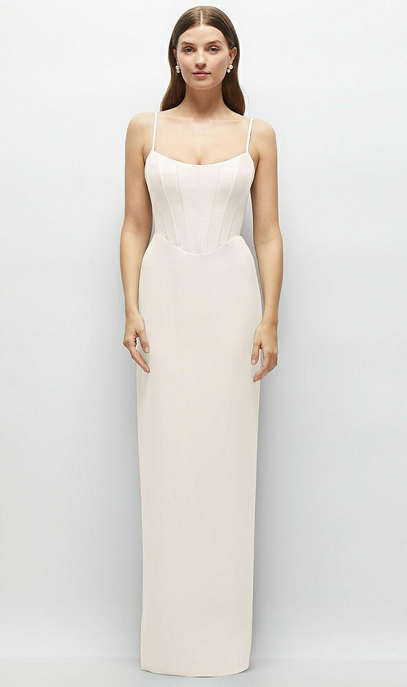 Front View - Ivory Corset-Style Crepe Column Maxi Dress with Adjustable Straps