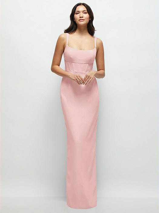 Corset Midriff Crepe Column Maxi Dress
