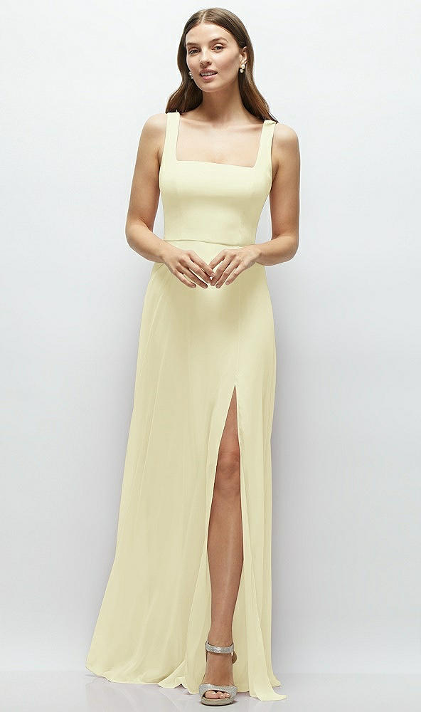 Front View - Butter Yellow Square Neck Chiffon Maxi Dress with Circle Skirt