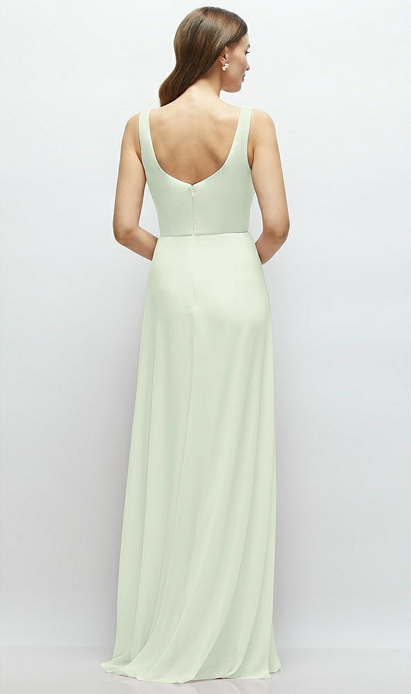 Back View - Mint Green Square Neck Chiffon Maxi Dress with Circle Skirt