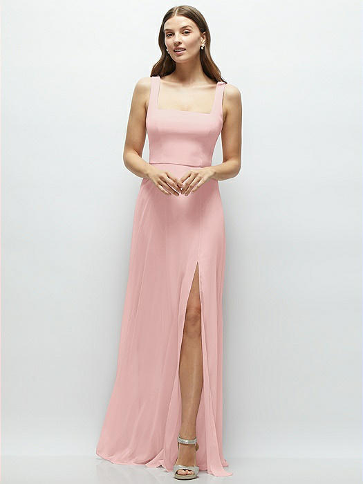 Square Neck Chiffon Maxi Dress with Circle Skirt
