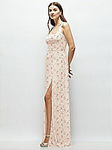 Side View Thumbnail - Coquette Floral Print Square Neck Chiffon Maxi Dress with Circle Skirt