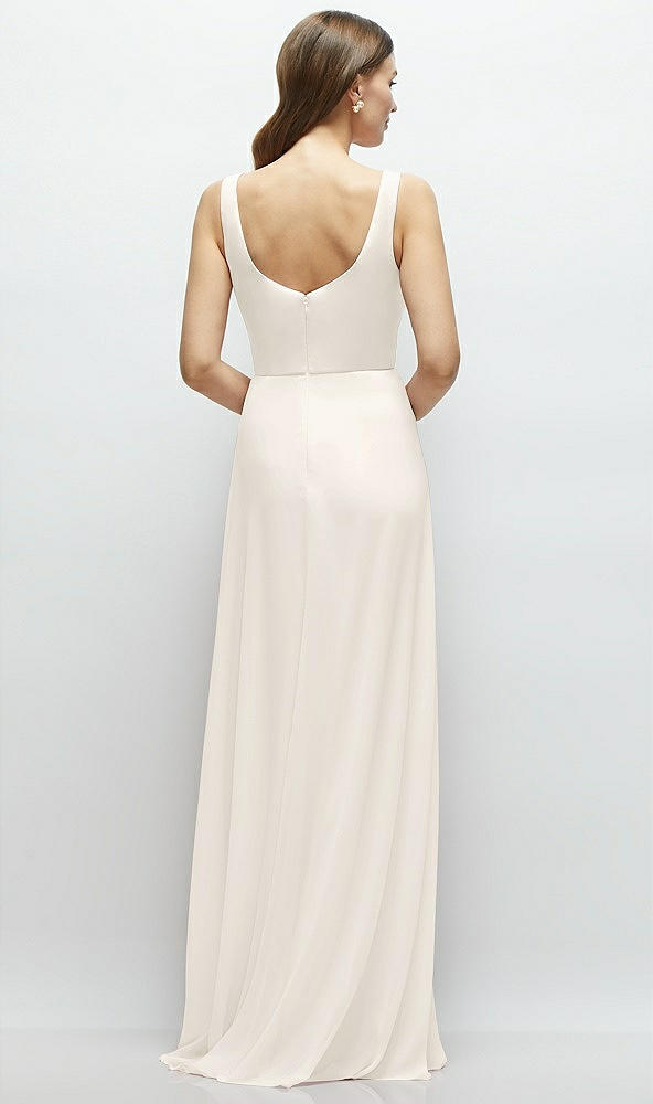 Back View - Ivory Square Neck Chiffon Maxi Dress with Circle Skirt