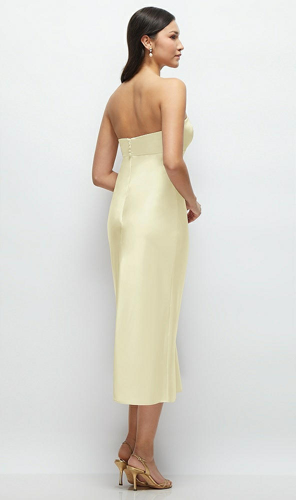 Back View - Butter Yellow Strapless Bow-Bandeau Cutout Satin Midi Slip Dress