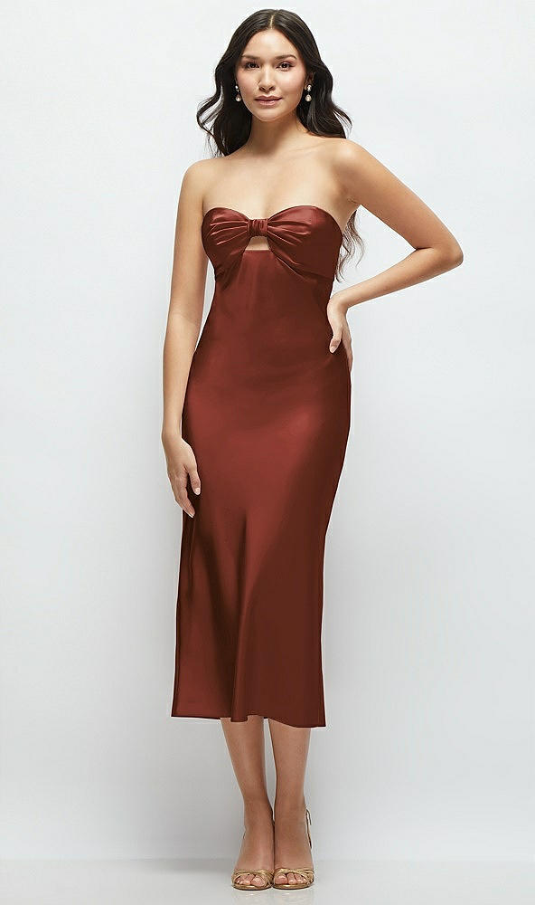 Front View - Auburn Moon Strapless Bow-Bandeau Cutout Satin Midi Slip Dress