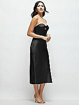 Side View Thumbnail - Black Strapless Bow-Bandeau Cutout Satin Midi Slip Dress